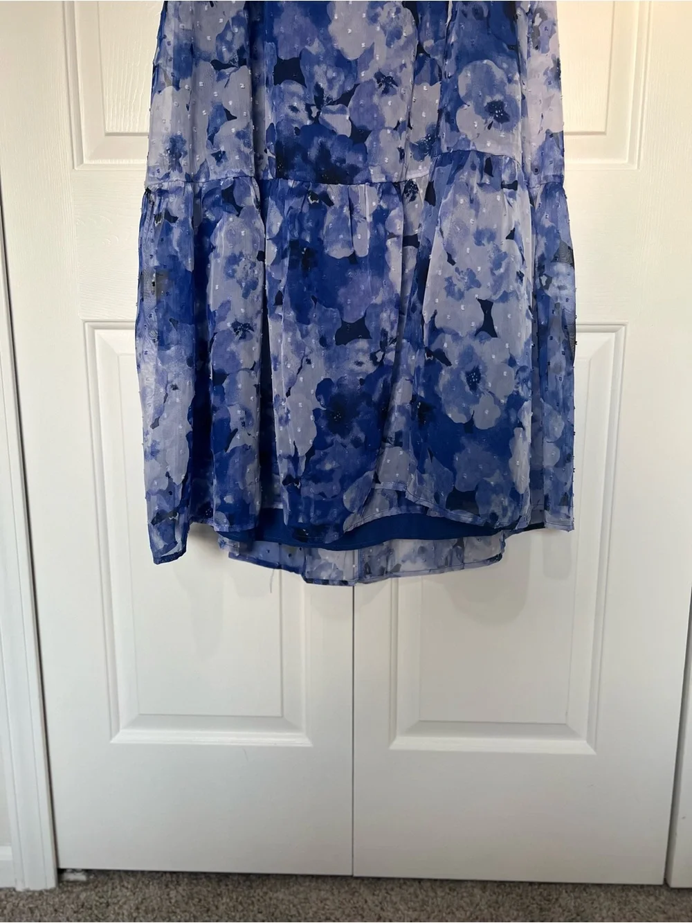Strapless Blue Floral Maxi Dress with Side Slit
